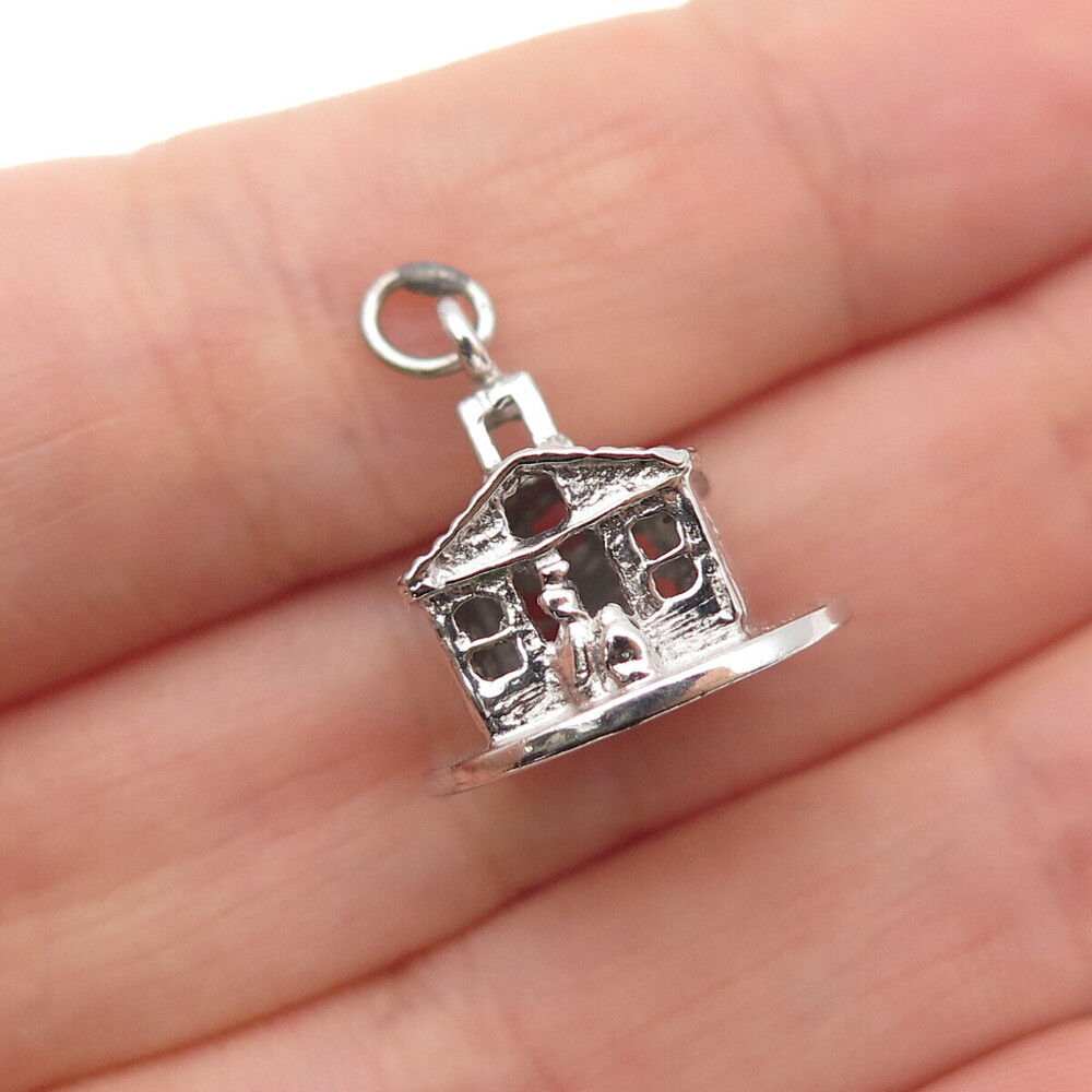 CHARM CRAFT 925 Sterling Silver Vintage Old House Mini 3D Pendant
